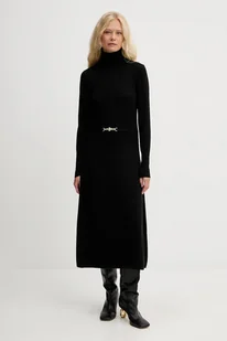 Fracomina sukienka z dodatkiem wełny kolor czarny midi rozkloszowana FR25WD5004K459Q7 - Sukienki - miniaturka - grafika 1