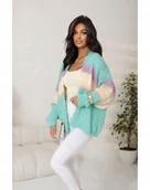 Swetry damskie - Kardigan Damski Oversize Wełna Akryl Modny Sweter Narzutka Mięta - miniaturka - grafika 1