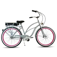 Rowery elektryczne - Rower elektryczny e-bike beach cruiser miejski damski Pink Panther 28 - miniaturka - grafika 1