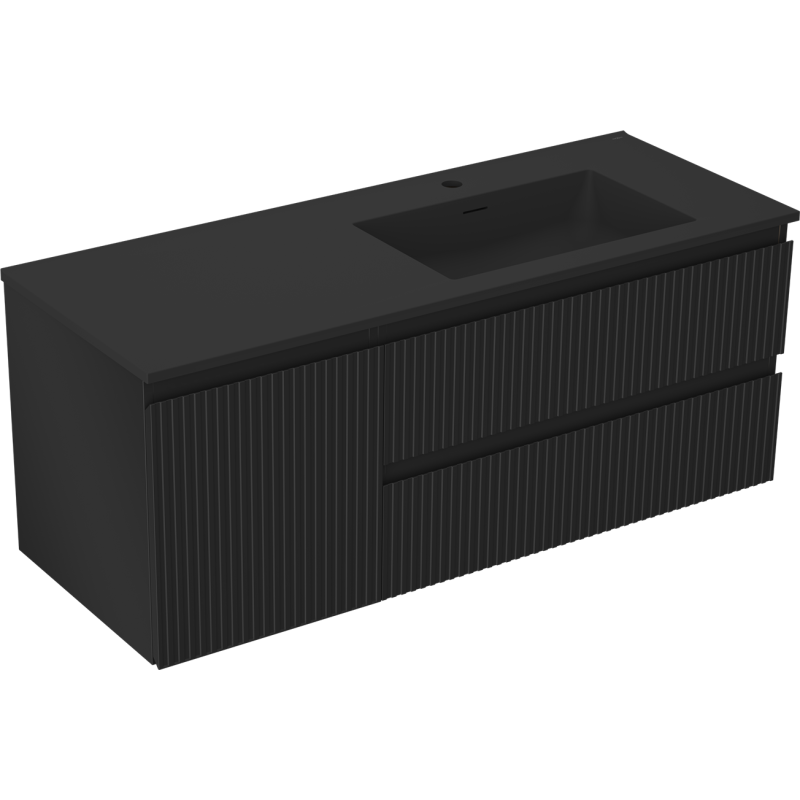 Mexen Rivel szafka łazienkowa 120 cm z umywalką Otis prawą, 2S, 1D, ryflowana, czarna mat - 91A23-12047-3-BBFFF71-W18P71