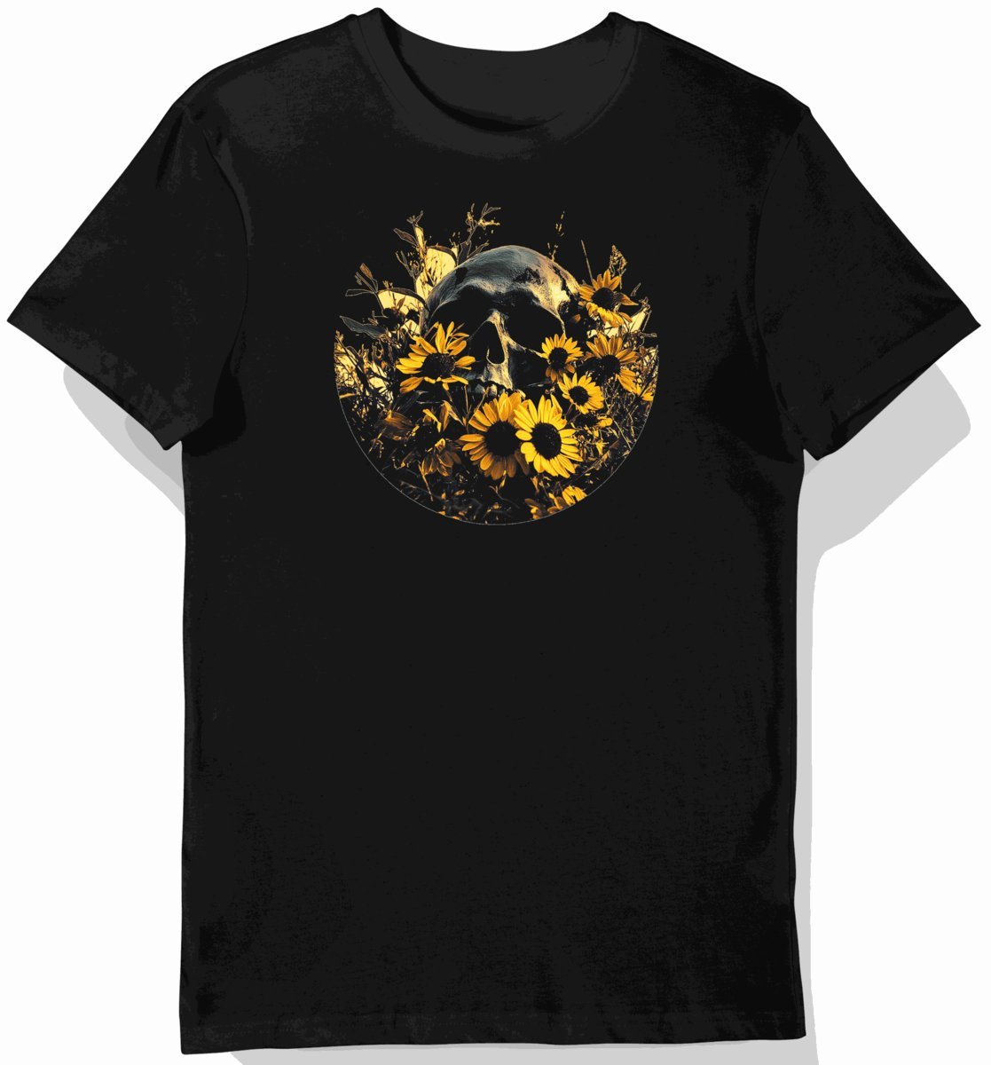 Koszulka męska czarna z nadrukiem kwiatów Midsommar S