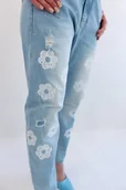 Spodnie damskie - Niebieskie Jeansowe Spodnie z Kwiatkami i Cekinami UNI - miniaturka - grafika 1