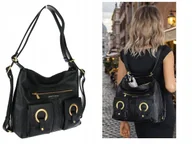 Torebki damskie - Torebka Damska Shopper Plecak Miejska 2w1 Worek na Ramię EC3165 Czarna - miniaturka - grafika 1