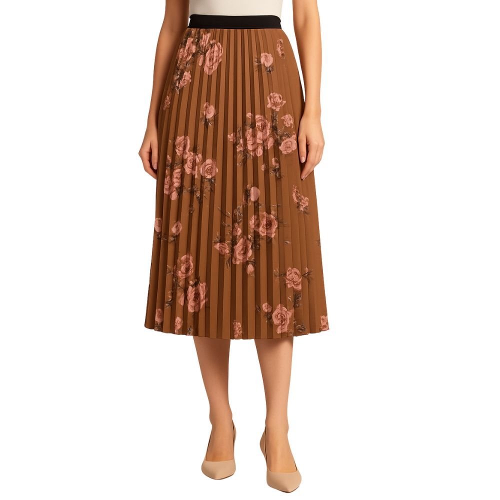 Spódniczka plisowana brązowa w róże