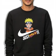 Bluzy męskie - Bluza Dresowa Męska Czarna JUST NARUTO IT Swoosh Sportowe Wzory Rozmiar L - miniaturka - grafika 1