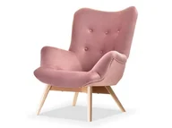 Fotele - Klasowy Fotel Pikowany Uszak Flori Różowy Pastelowy Buk - miniaturka - grafika 1