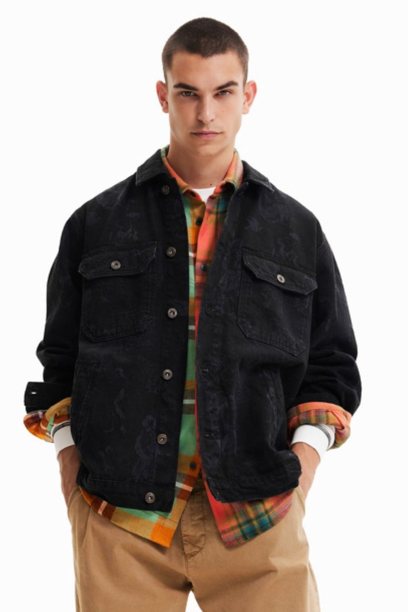 Kurtka męska Desigual Denis katana czarna z nadrukiem-L