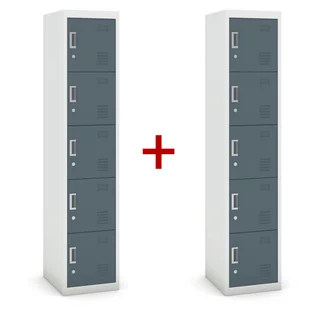 B2B Partner Szafka pięciodrzwiowa, zamek cylindryczny, 1800 x 380 x 450 mm, szary/ciemnoszary, 1+1 GRATIS 485036 - Szafy biurowe - miniaturka - grafika 1