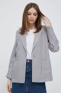 Tommy Hilfiger marynarka z domieszką lnu kolor granatowy jednorzędowa wzorzysta - Marynarki i żakiety damskie - miniaturka - grafika 1