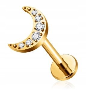 Tytanowy Kolczyk Labret PIERCING z Cyrkoniami Księżyc HELIX Lobe 1,2/8