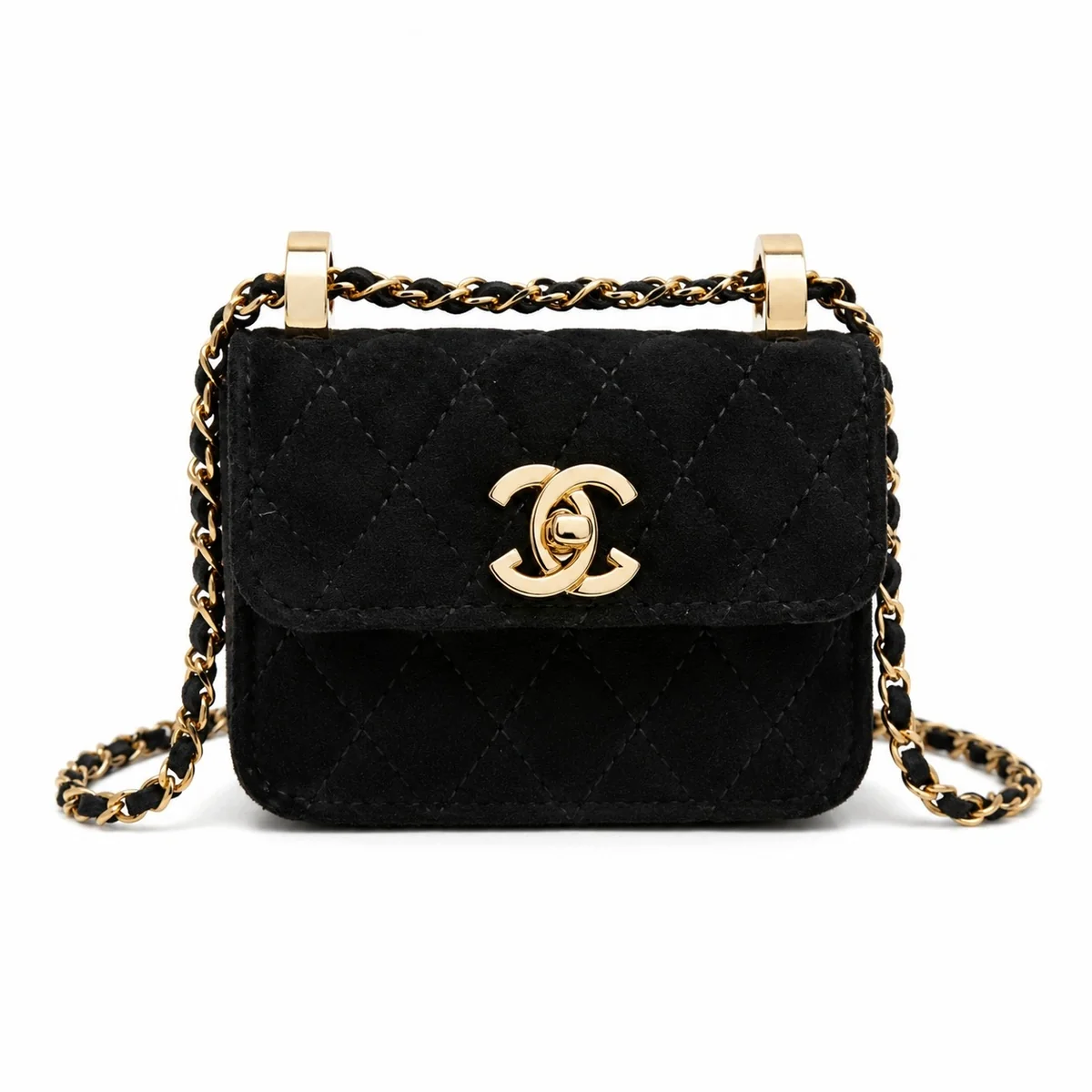 mała czarna TOREBKA damska pikowana na łańcuszku mini luksusowa 13×11×6 cm