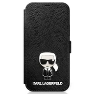 Etui i futerały do telefonów - Karl Lagerfeld KLFLBKP12SIKMSBK iPhone 12 mini 5,4" czarny/black book Saffiano Ikonik Metal - miniaturka - grafika 1