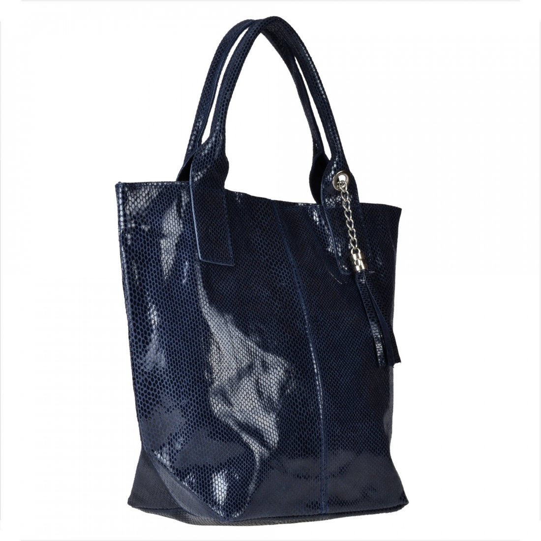 Granatowa torebka shopper skórzana z połyskiem XL