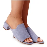 Klapki i japonki damskie - Zamszowe Klapki Na Obcasie Sergio Leone KL313 Niebieskie - miniaturka - grafika 1