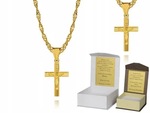 Złoty łańcuszek srebro pozłacane krzyżyk 50 cm DEDYKACJA S3K18 - Biżuteria dla dzieci - miniaturka - grafika 1