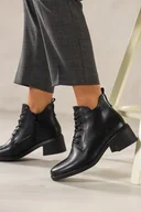 Botki damskie - Czarne botki skórzane damskie Sergio Leone na szerokim klocku wycięta cholewka sznurowane YG74560-H - miniaturka - grafika 1