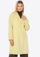Płaszcze damskie - Dwurzędowy płaszcz damski z wełny żółty - miniaturka - grafika 1