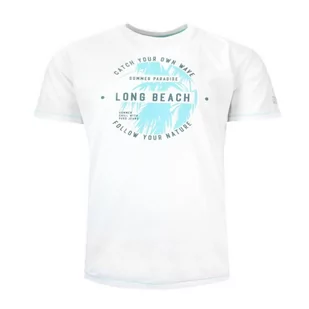 T-shirt Bawełniany, Biały Męski z Nadrukiem, LONG BEACH, Krótki Rękaw, U-neck -PAKO JEANS - Pako Jeans - Koszulki męskie - miniaturka - grafika 1
