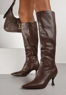 Kozaki damskie - Ciemnobrązowe Kozaki Vices na Kaczuszce z Marszczoną Cholewką Miozea - miniaturka - grafika 1