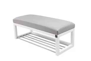 Ławka na buty, LPG-4, 60 cm, EMRAWOOD, drewno lite kolor biały siedzisko gładkie ekoskóra kolor popiel - Ławki do przedpokoju - miniaturka - grafika 1