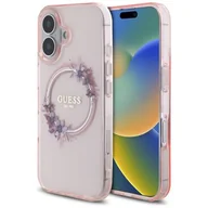 Etui i futerały do telefonów - Guess GUHMP16SHFWFCP iPhone 16 6.1" różowy/pink hardcase IML Flowers Wreath MagSafe - miniaturka - grafika 1