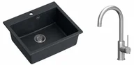 Zlewozmywaki z baterią - Quadron Zlewozmywak granitowy 57x50x22 cm MORGAN 110 BLACK DIAMOND + bateria JODIE Q LINE SLIM stal szczotkowana - miniaturka - grafika 1
