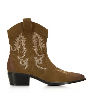 Damskie kowbojki zamszowe z haftem krótkie - Botki damskie - miniaturka - grafika 1