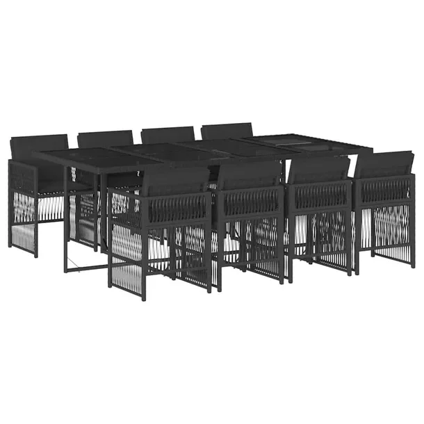 Zestaw mebli ogrodowych czarny, 220 x 106 x 73 cm, 8 krzeseł 50,5 x 54 x 7