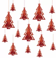 Ozdoby bożonarodzeniowe - Dekoracja wisząca Czerwone Choinki 3D - 15 szt. - miniaturka - grafika 1