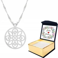 Naszyjniki - Naszyjnik srebrny Ażurowy Kwiat + WŁASNY NADRUK - miniaturka - grafika 1