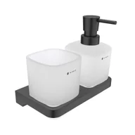 Mydelniczki i dozowniki mydła - Nimco Maya - Dozownik mydła i kubek z uchwytem, szkło matowe/czarne MAC 2905831C-T-90 - miniaturka - grafika 1