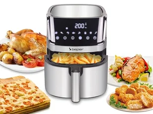 BEPER P101FRI070 Kwadratowa frytkownica na gorące powietrze, cyfrowa frytkownica 7 l, smażenie bez oleju, wyświetlacz dotykowy, 8 programów, regulacja do 200°C, timer 60 minut, automatyczne - Frytkownice - miniaturka - grafika 1