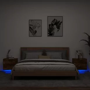 ﻿Wiszące szafki nocne z LED, 2 szt., przydymiony dąb - Szafy i szafki dla dzieci - miniaturka - grafika 1