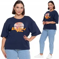 Koszulki i topy damskie - T-SHIRT DAMSKI KRÓTKI RĘKAW BAWEŁNIANY OVERSIZE MODNY NADRUK MORAJ S NAVY - miniaturka - grafika 1