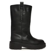 Botki damskie - Botki Tommy Jeans Tjw Leather Mid Tubular Boot EN0EN02834 Czarny - miniaturka - grafika 1