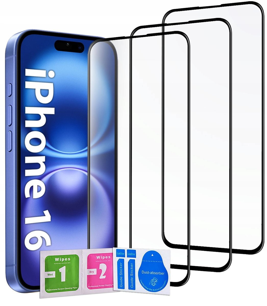 3x SZKŁO NA CAŁY EKRAN do iPhone 16 SZYBKA 5D zestaw 3 sztuk