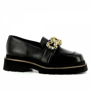 Czarne mokasyny damskie skórzane z ozdobą CARINII - Carinii - Mokasyny damskie - miniaturka - grafika 1