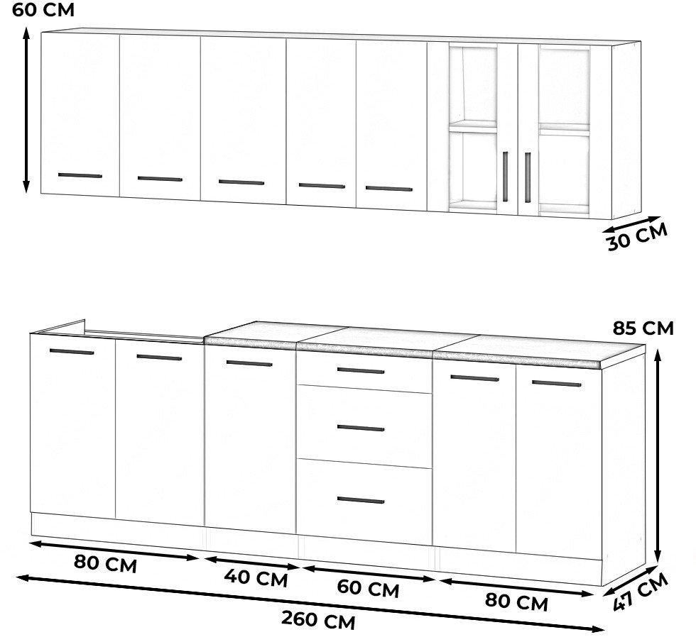 Kuchnia Narożna Modułowa Nowoczesna Blat 6.8m Wotan Biały Butelkowa Zieleń