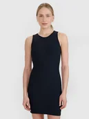 Sukienki - 4F Sukienka mini z prążkowanej dzianiny damska - czarna L - miniaturka - grafika 1