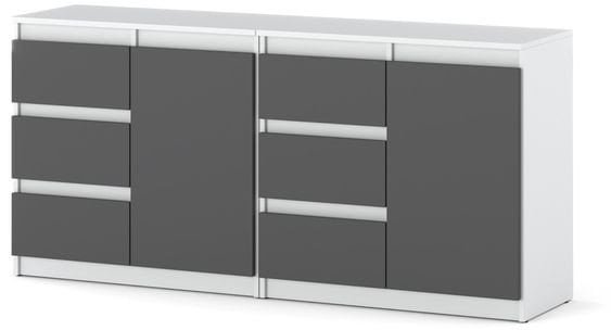 Komoda Duża Szafka 6 Szuflad Szafka Na Ubrania Duża 160cm Biały Szary Mat