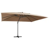 Parasole ogrodowe - vidaXL Parasol z LED i aluminiowym słupkiem, 400x300 cm, taupe vidaXL - miniaturka - grafika 1