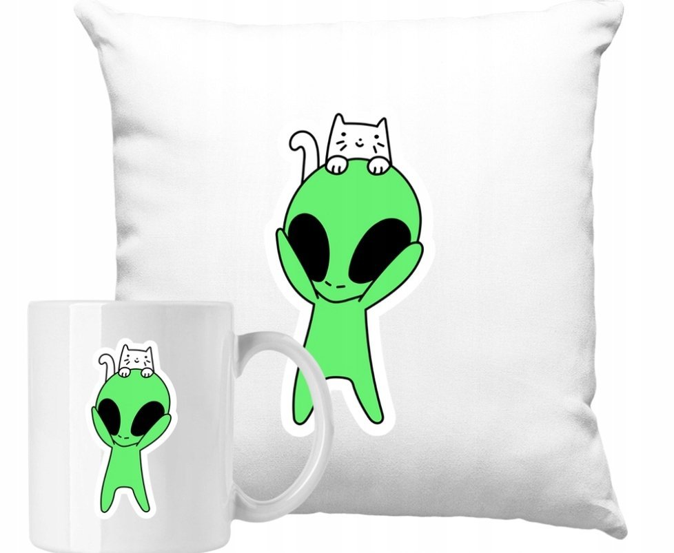 ZESTAW PODUSZKA + KUBEK Kosmos Kosmita Obcy Alien Pomysł Na Prezent +IMIĘ#2