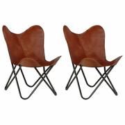 Krzesła - vidaXL Krzesła typu motyl, 2 szt., brązowe, dziecięce, skóra naturalna - miniaturka - grafika 1