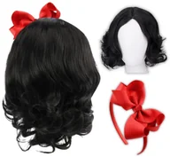 Dodatki do strojów karnawałowych - Peruka Królewna Śnieżka Śnieżki Czarne Włosy Kokarda Dla Dzieci Karnawał - miniaturka - grafika 1