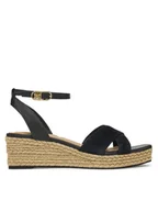 Espadryle damskie - Tommy Hilfiger Espadryle Leather & Suede Mid Wedge Espad FW0FW08804 Czarny - miniaturka - grafika 1