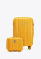 Walizki - Średnia walizka i kosmetyczka z polikarbonu tłoczone żółte - miniaturka - grafika 1
