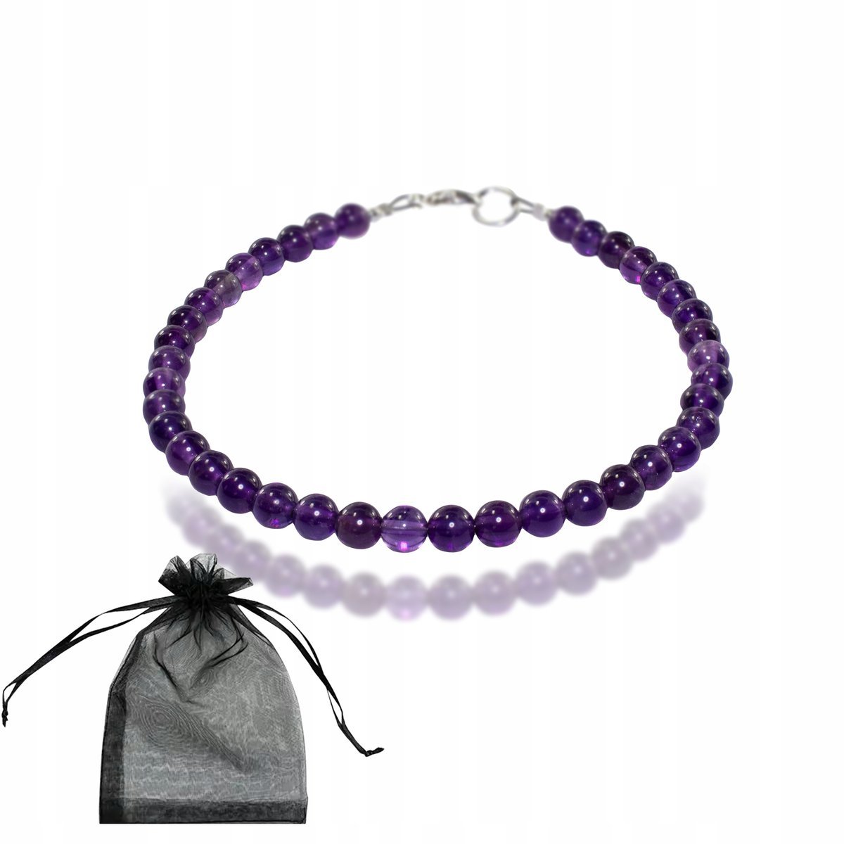 Bransoletka Naturalny Kamień Ametyst kule 4mm Zapięcie Srebro 925 dł 18cm, bez marki, AG00000267