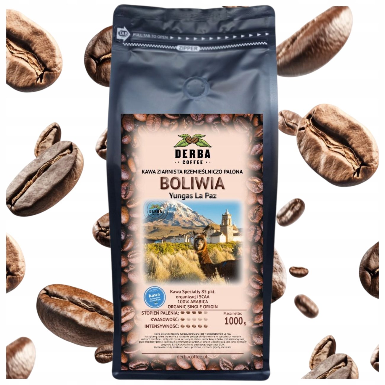 Kawa Boliwia Niskodrażniąca 1kg ziarnista 100% Arabika Specialty Yungas