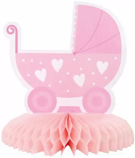 Dekoracja stołu Wózek różowy Baby Girl - 16 cm - 1 szt. - Baby shower i roczek - miniaturka - grafika 1