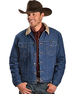 Kurtki męskie - Wrangler Męska kurtka dżinsowa z podszewką Regular Blanket, denim/koc., 38 - grafika 1